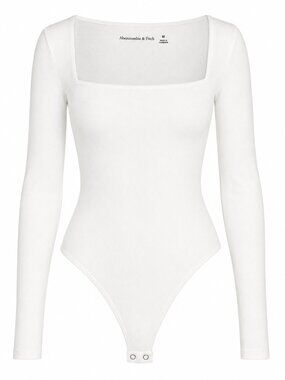 NWT Abercrombie White Square-Neck Long-Sleeve Bodysuit M
